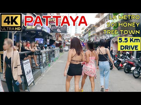 Pattaya 5,45 Km Drive-June 2022 -LK Metro-Soi Diana-Soi Chaiyapoon-Soi Honey-Tree Town- Thailand